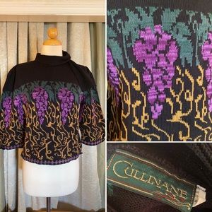 Rare Vintage Cullinane Knit Sweater Grapes Wine Theme